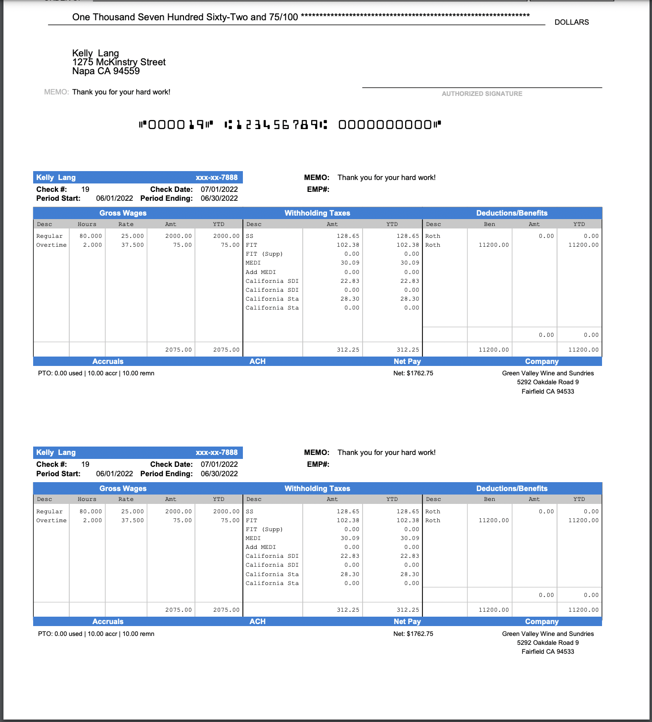 pay stub sample