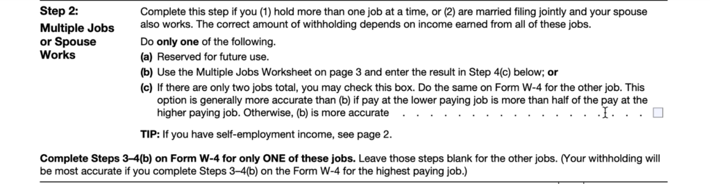 Form W-4 Step 2: Multiple Jobs or Spouse Works