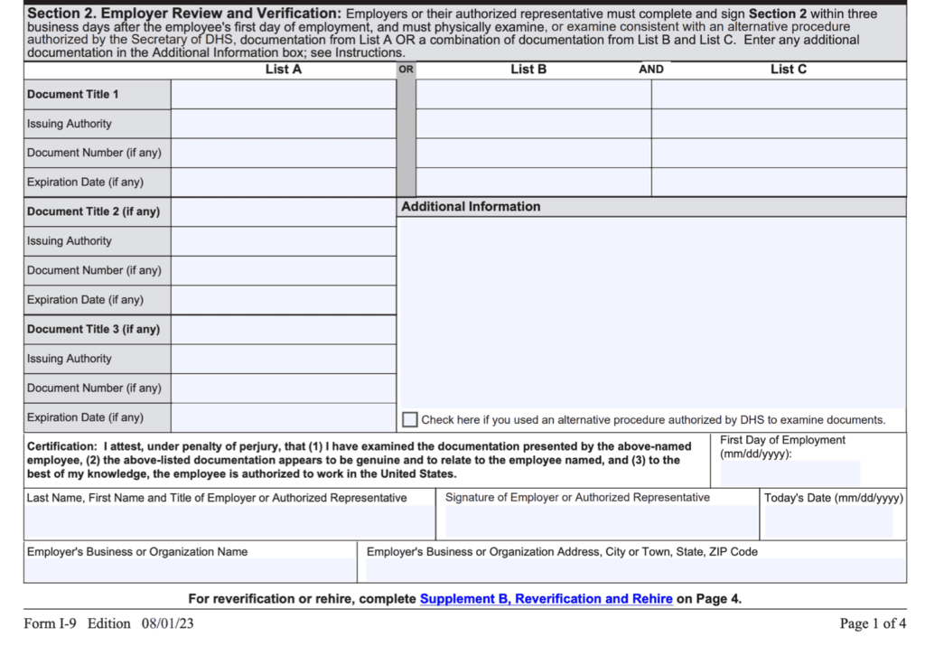 I-9 Form 2023 Update Section 2 Employer Review and Verification